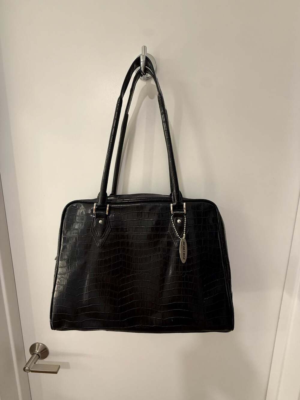 Mobile Edge Black Faux-Croc Laptop Tote Bag with Red Interior